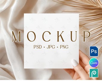 5x5 Square Card Mockup, Invitation Postcard PSD Template, Business Greeting Cards Mock up