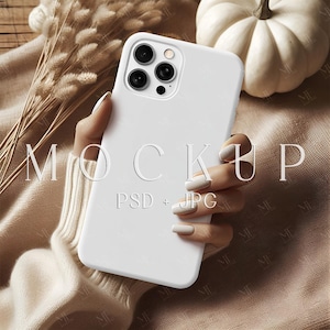 Herbst Handyhülle Mockup, Herbst iPhone 15 Mockup PSD, Boho Smartphone Case Mockup, Halloween Mockup Handyhülle, Mockup Tough Case Smart Objekt