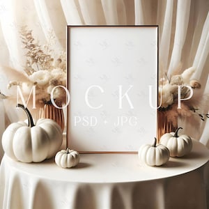 Maquette d'enseigne de table 8 x 10 et A4, maquette de carte d'halloween, maquette de carte de citrouille, affichage de carte de voeux d'automne bohème, objet intelligent PSD d'enseigne de table d'automne