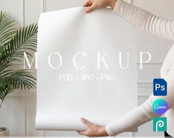 Wrapping Paper Mockup, Gift Wrap Sheet or Wallpaper Roll Template PSD Canva