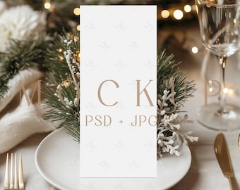 Christmas Menu Mockup 4x9, Holiday Dinner Menu Card Mockups, Wedding Table Program PSD Template