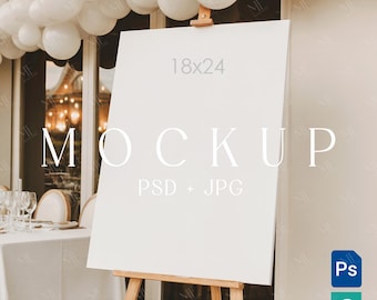 18x24 Wedding Sign Mockup PSD JPG, Easel Welcome Sign Template, Reception Seating Chart Mock-up, Ceremony Event Signage Board Design