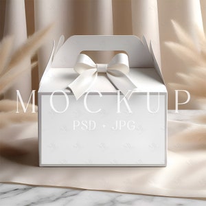 Boho Babyparty oder Geburtstag Giebel Box Etikett Mockup, Geschenkaufkleber Layout, Danke-Tag-Mockup, Gunst Wrap PSD Objekt, weißes Giebel Box Etikett