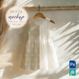 Kids Dress Mockup PSD, Toddler Girl Dress Mockup, Children&#39;s Clothing Display Mockup, Realistic Kid Mockup, Summer Dress Mockup Smart Object