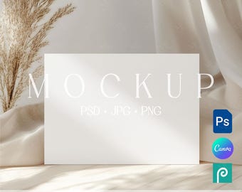 5x7 Horizontal Invitation Card Mockup, Wedding Greeting Invite Boho PostCard Canva Photoshop Template