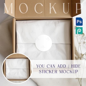 Carta da regalo in tessuto e modello di adesivo, modello di confezione regalo in formato PSD, foglio di carta da regalo con modello di etichetta rotonda, espositore per carta da regalo in stile Boho