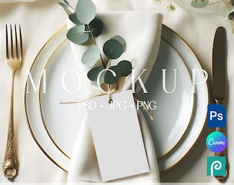 Napkin Tag Mockup, Wedding Place Card Template, Table Setting Tag Canva PSD Mock up
