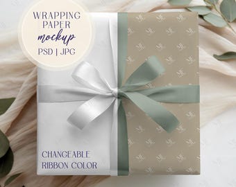 Wrapping Paper Mockup, Gift Wrap PSD Mockups, Present Packaging Box Photopea Template