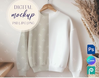 Kids Sweatshirt Mockup PSD PNG, Toddler Crewneck Canva Template, Children Cotton Sweater Mock-up