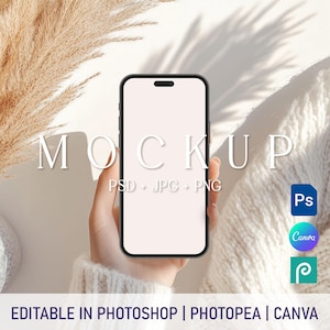Boho Telefon Bildschirm Mockup, Iphone Smartphone Evite Mockup, Digitale Einladung Mockup, Handy Mockups, Invite 15 iPhone Vorlage Canva PSD
