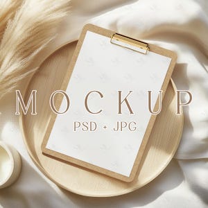 Mockup papieru A4 do schowka, mockup notatnika Boho, mockup karty A4 PSD, mockup minimalistycznego planera, mockup artykułów piśmiennych do schowka