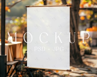 Fall Fabric Banner Mockup, Welcome Sign Scroll PSD Canva, Autumn Wedding Seating Chart