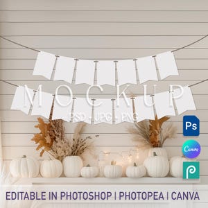 Garland Mockup, Halloween Banner Card Mockup, Flag Banner Mockup, Hanging Card Mockup, Seating Chart Mockup, Fall Set 5x7 Card Mockup PSD