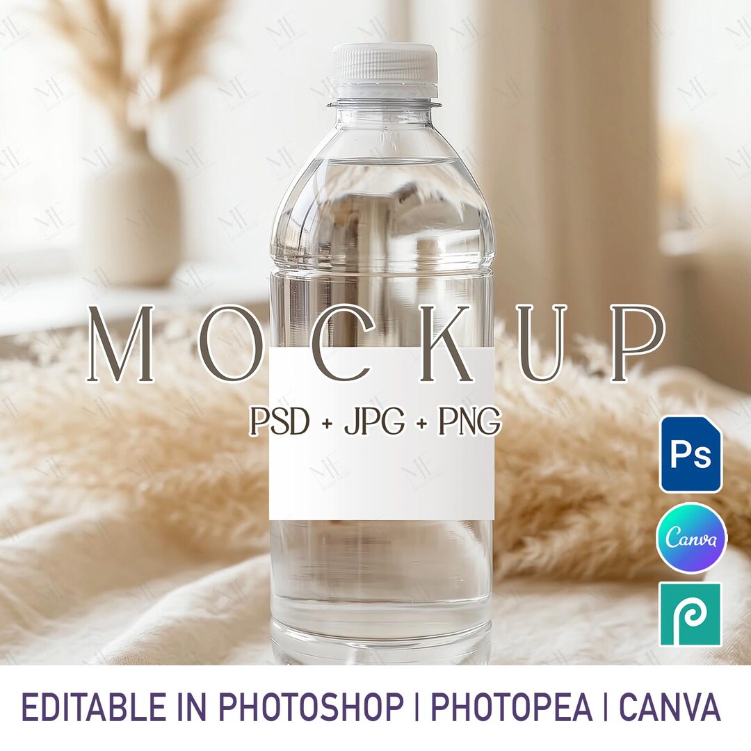 Water Bottle Label Mockup, Bottle Sticker Template PSD Canva - Etsy
