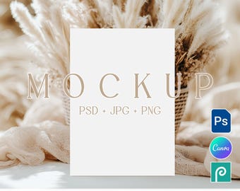 Maqueta de tarjeta de felicitación bohemia, plantilla de invitación de 5x7 para boda o fiesta de cumpleaños PSD Canva