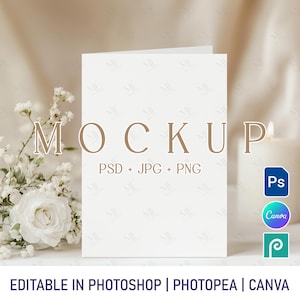 Mockup de cartão dobrado, mockup de convite de casamento dobrado, mockup de cartão de felicitações, mockup de convite bifold, mockup de cartão de aniversário PSD Smart Object