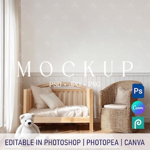 Nursery Wallpaper PNG & PSD Mockup, Kids Room Wall Mural Canva Mockup, Baby Room Wall Paper Mock up, Wall Home Decor Mockup, Wall Art Mockup