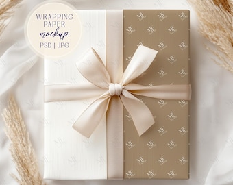 Maqueta de papel de regalo, maquetas PSD de papel de regalo, plantilla digital de embalaje boho
