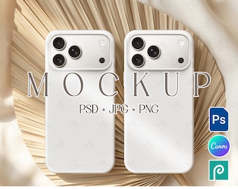 Maqueta de dos fundas para iPhone 17, plantilla de funda resistente para dos smartphones, funda para teléfono PSD y PNG