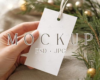 Christmas Gifts Tag Mockup, Holiday Favor or Thank You Label Template, Winter Tag Mock-ups