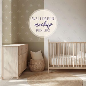 Wallpaper Mockup PSD, Baby Room Wall Mural Mockup, Boho Wallpaper Mock up, Wall Interior Mockup, Wall Art Pattern Mockup with Smart Object
