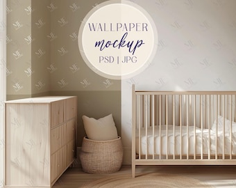 Nursery Wallpaper Mockup, Baby Room Wall Template PSD
