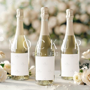 Sektflasche Etikett Mockup, Weinetikett Mockup, Sektverpackung Mockup, leere Weinflasche Mockup, Champagner Aufkleber Mockup PSD Vorlage