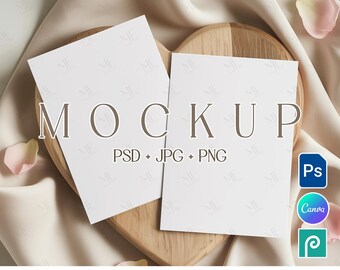 Mockup uitnodigingsset 5 x 7, sjabloon trouwkaarten voor- en achterkant Canva PSD