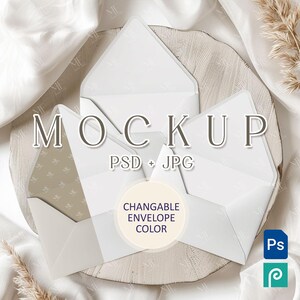 Mockup di fodera per busta, mockup di inserto per busta 5x7, set PSD di buste per carte regalo, mockup di tre fodera per invito Boho per matrimonio o evento