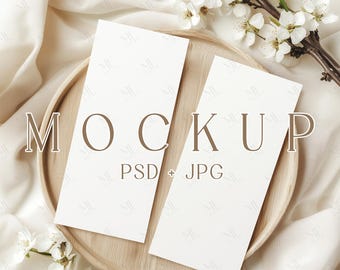 Card Mockup, 4x9 Menu Wedding Program Template, Double Table Cards Mockup