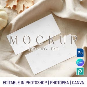 Boho Autumn Gift Voucher Mockup, Fall 7x3 Ticket PSD PNG, Halloween Certificate Canva Mockup, Holiday Favor Card Display Mock-up
