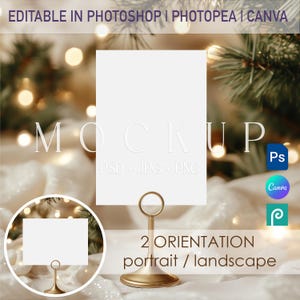 Christmas Table Number Sign Mockup, Menu Program Card Mock up, Horizontal Vertical Cards Mockups