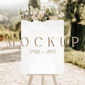 Boho Willkommensschild Mockup, Staffelei Schild Mockup, Sitzplan Mockup, Babyparty Poster Mockup, Hochzeitsschild PSD, Landschaftsschild Mockup