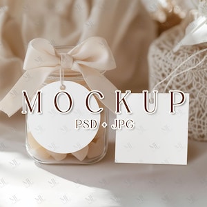 Geschenkanhänger Mockup, 3x3 Dankeschön Tags Mockup, Hochzeit Gunsten Tag Mockup, rundes Quadrat Tag Mockup, Boho Tag Mockup, Geschenkanhänger Vorlage PSD