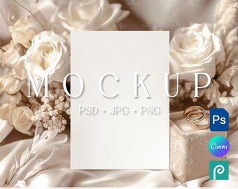 Wedding Invitation Card Mockup, Elegant 5x7 Invite Template, Greeting Сard PSD PNG Canva