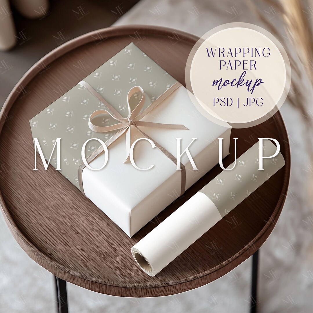 Wrapping Design Gift Wrapping Paper Mockup PSD, Holiday Digital Paper Pattern Display ...