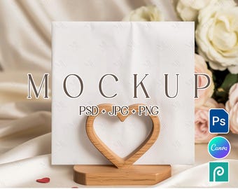 Cocktail Napkin Mockup, Wedding Beverage Napkin PSD PNG, Boho Paper Pet Napkins Canva Template