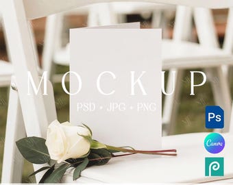 Folded Invitation Card Mockup PSD PNG, 5x7 Wedding Greeting Card Canva Template