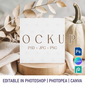 Square Card Mockup PSD and Canva, Fall Greeting Card Mockup, 5x5 Invite Card Template, Autumn Boho Postcard Mockup, Thanksgiving Card Mockup