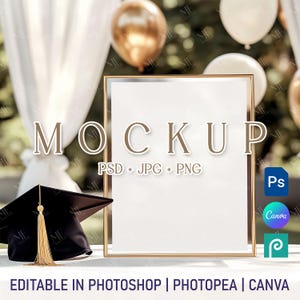 Tischschild Mockup, Abschlussfeier Mockup, Tabletop Schild Mockup, Eleganz 8x10 Rahmen Mockup, Boho Rahmen Karte Mockup, PSD Canva Schild Mockup