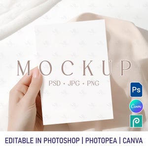 Postkarten-Mockup, Poster-Mockup PSD & PNG für Canva, Grußkarte in Hand Mockup, DIN A5 Posteraufsteller, Geschenkkarten-Vorlagen-Mockup