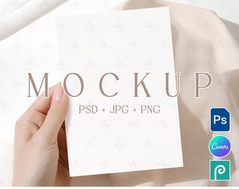 A5 Poster Mockup, Greeting Card in Hand PSD Canva Template, Invitation Flyer Card Mockups