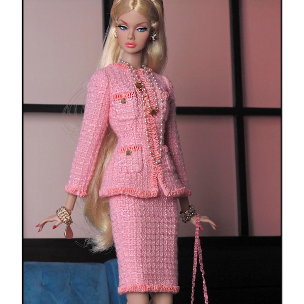 Pink Tweed Jacket and Pencil Skirt Set for Fashion Royalty, Nu Face, Poppy Parker