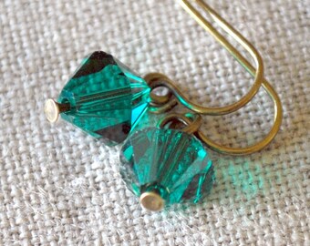 Emerald Green Diamond Swarovski Dangles