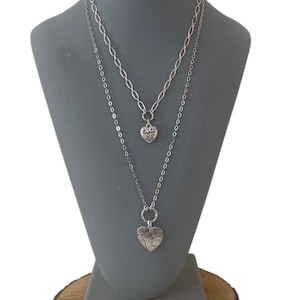 Two Strand Minimalist Double Heart Silver Pendant Necklace