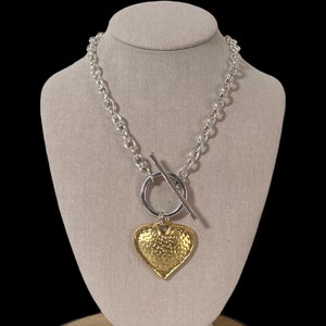 Mixed Metal Matte Gold and Silver Statement Pendant Necklace