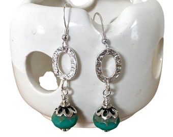 Sterling Silver Turquoise Colored Dangling Earrings