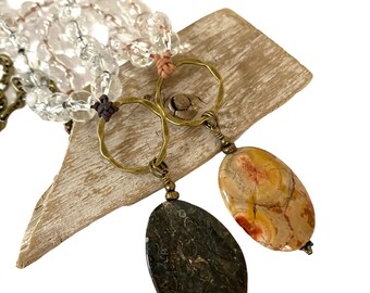 Bohemian Style Hand Knotted Gemstone Necklace In Two Colors, Layering Necklace