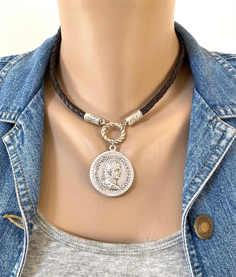 Braided Leather Cord Pendant Necklace Four Choices Choker Etsy