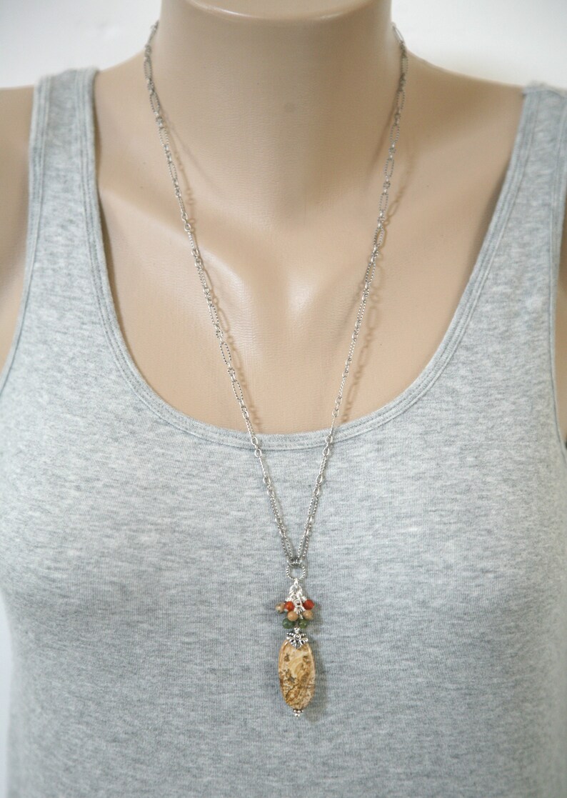 Picture Jasper Necklace Minimalist Necklace Dainty Jewelry Brown Necklace Dainty Necklace Dressy Necklace Autumn Necklace